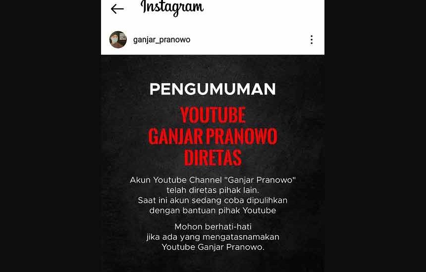 Channel Youtube Ganjar Diretas