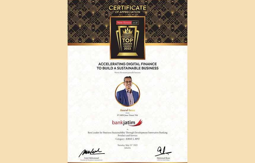 Dirut Bank Jatim Raih ‘Indonesia Financial Top Leader Awards’ Dirut Bank Jatim Raih Indonesia Financial Top Leader Awards