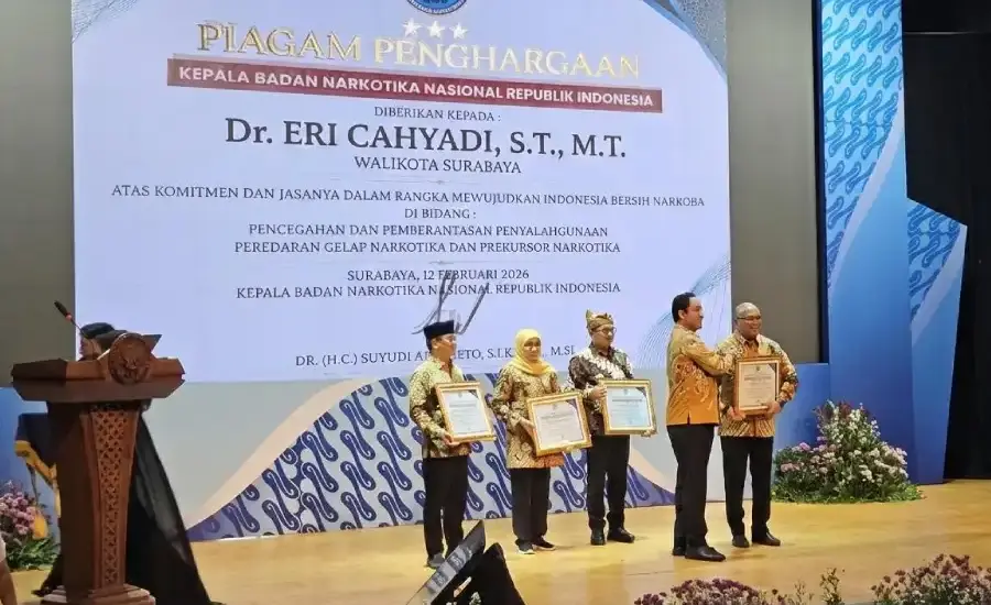 Surabaya Perkuat Status Kota Bersinar, Wali Kota Eri Cahyadi Raih Apresiasi BNN RI