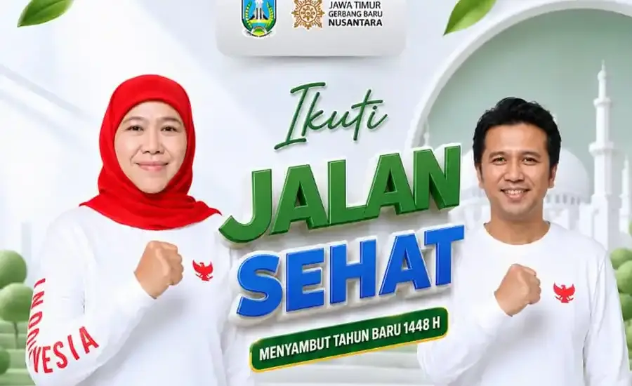 Gubernur Khofifah mengajak masyarakat mengikuti Jalan Sehat Tahun Baru Islam 1448 H di Masjid Al Akbar Surabaya dengan hadiah umroh.